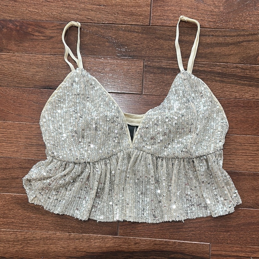 Garage Silver Sequin Peplum Camisole